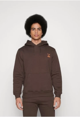LOGO HOODY - Jersey con capucha - chocolate brown/vibrant orange