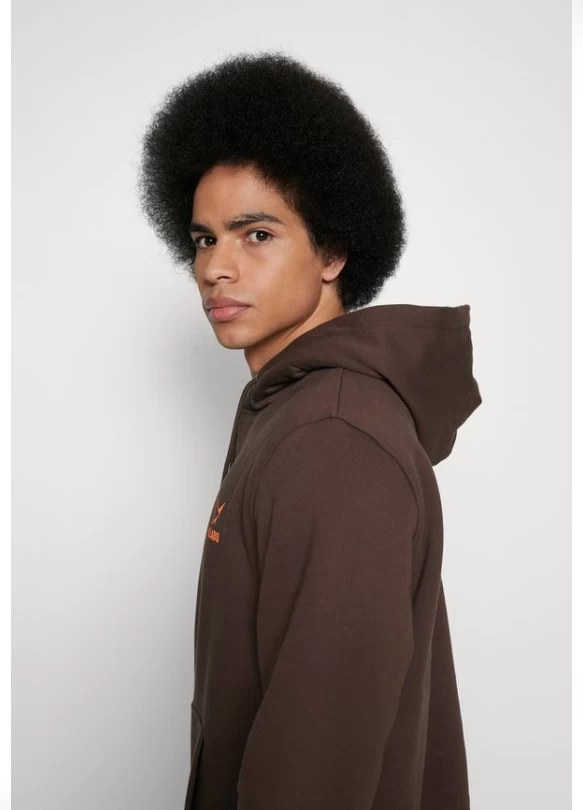 2_LOGO HOODY - Jersey con capucha - chocolate brown/vibrant orange