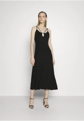 SOLID STRAPPY MIDI DRESS - Vestido de cóctel - black