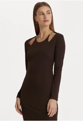 VILLAY LONG SLEEVE DAY DRESS - Vestido de tubo - circuit brown