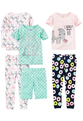 Simple Joys by Carter's 6-Piece Snug Fit Cotton Pajama Set Conjunto de Pijama, Azul Marino Dónut/Blanco Cebra/Rosa Elefante/Verde Lunares, 4 años (Pack de 3) para Niñas