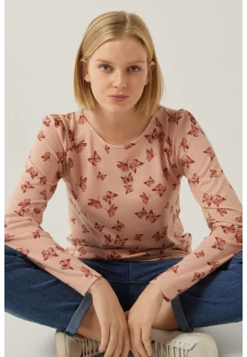 Camiseta Estampada Mangas Volumen