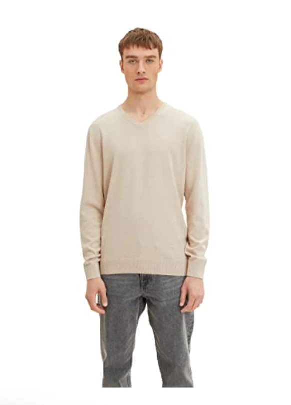 4_ Jersey básico de punto con escote en V de TOM TAILOR para hombre