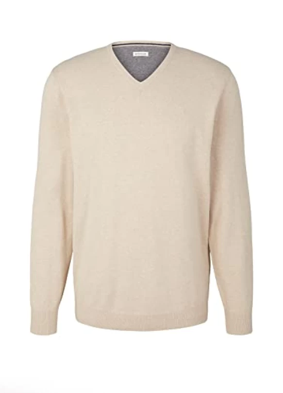 2_ Jersey básico de punto con escote en V de TOM TAILOR para hombre