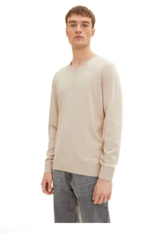main_image_ Jersey básico de punto con escote en V de TOM TAILOR para hombre