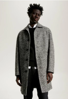 HERRINGBONE SINGLE BREASTED LONGLINE - Abrigo corto - black white herringbone