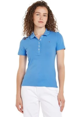 Tommy Hilfiger 1985 Slim Pique Polo SS Polos S/S, Blue Spell, M para Mujer