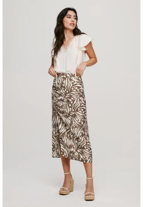  Falda midi fruncido lateral