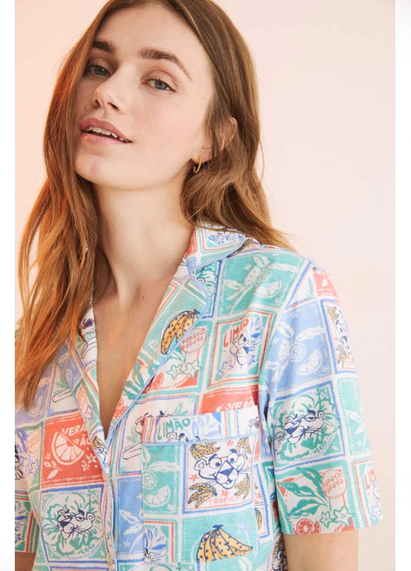 3_Pijama corto camisero 100% algodón Pantera Rosa