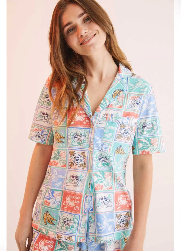 2_Pijama corto camisero 100% algodón Pantera Rosa